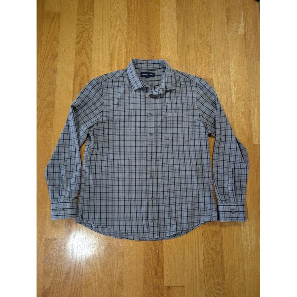 Mizzen+Main Mens XL Trim Plaid Long Sleeve Button Up Performance Shirt Gray